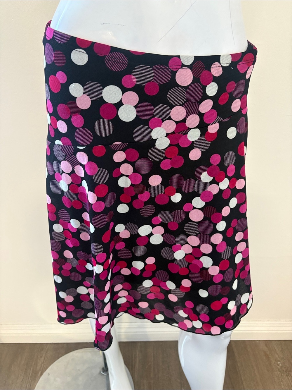 Vintage My Michelle Black Micro Mesh Midi Skirt Pink, Magenta & White Polka Dots